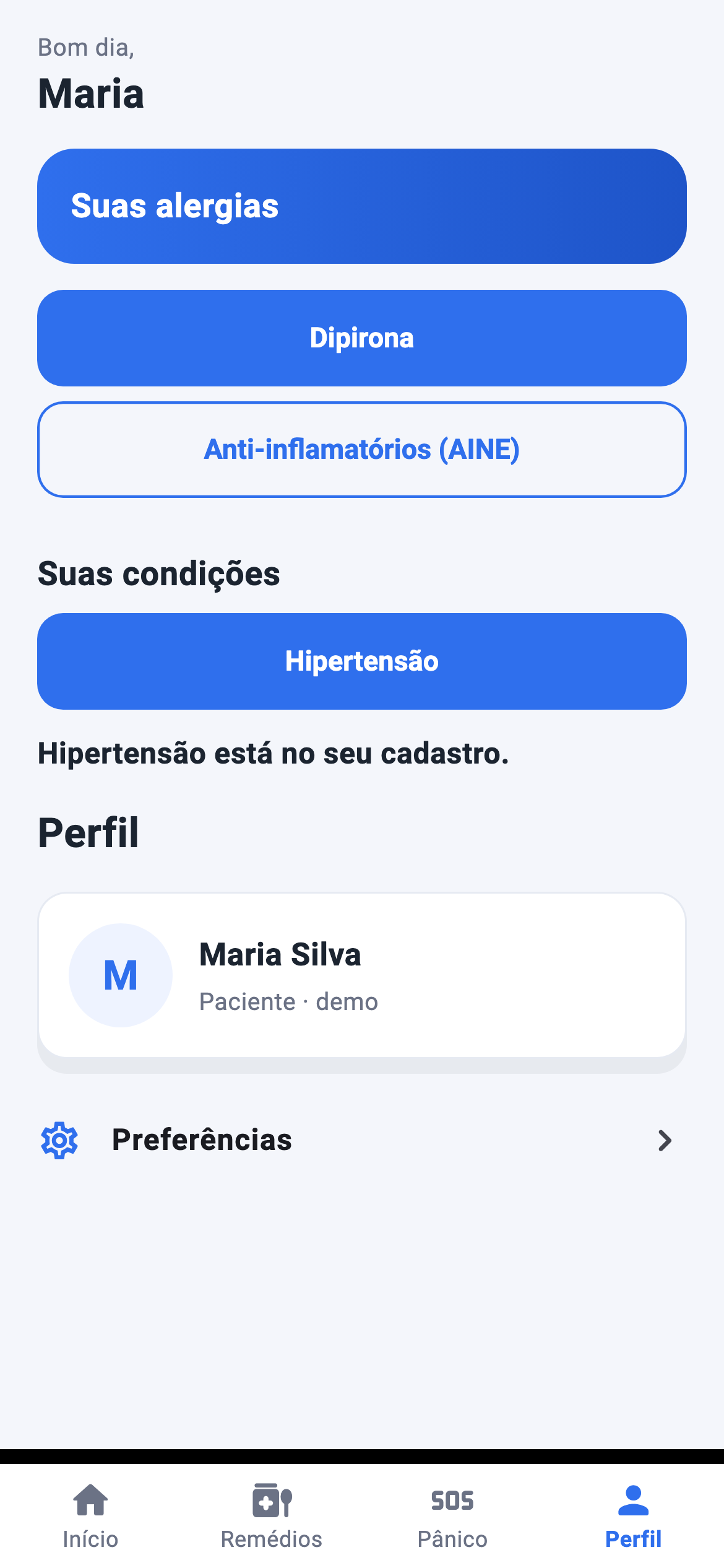 Perfil com hipertensão no cadastro