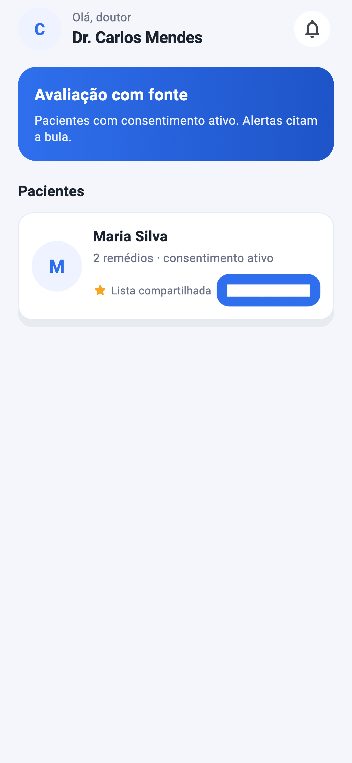 Início do médico Carlos Mendes, com Maria Silva e consentimento ativo